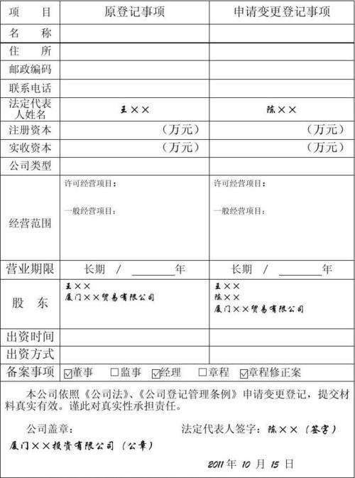 有限责任公司变更登记申请书 注册号350200××××&